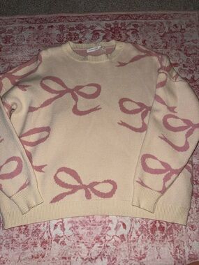 Altar'd State Cream Sweater with Pink Bow Motif